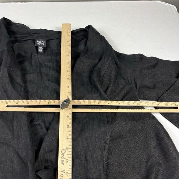 Eileen Fisher Linen Blend Cardigan Black Draped Open Front Sweater Jacket XS - Picture 7 of 10